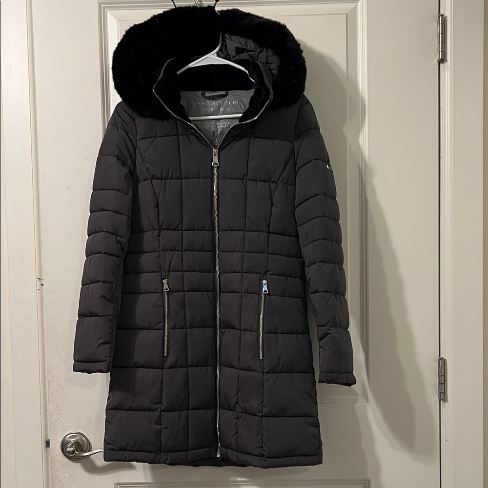 Black Puffer Coat with Fur Hood
